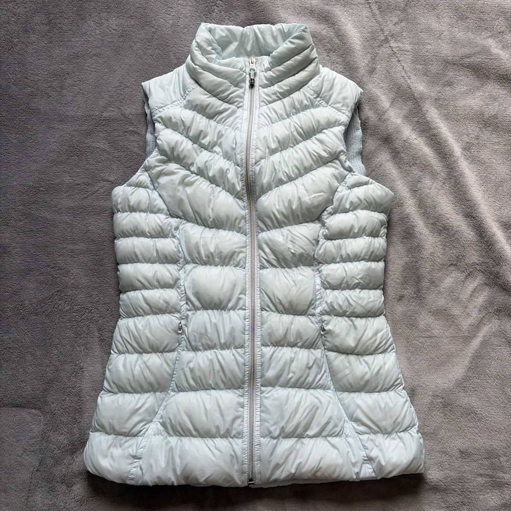 Athleta Womens Downalicious Deluxe Quilted Goose Down Puffer Vest Taupe XS